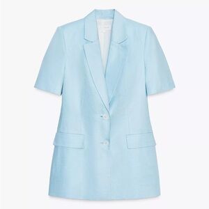 ZARA FITTED LINEN BLEND SHORT SLEEVE BLAZER